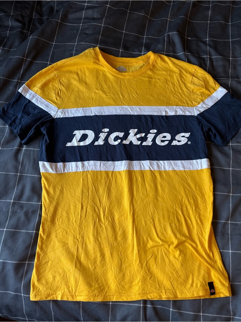 Dickies Yellow, Navy and White Block Logo Tee